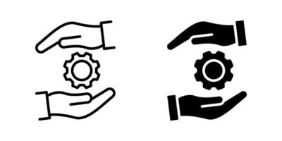 Hand with cogwheel Icon set.Symbol isolated white background. illustration. color editable. vector