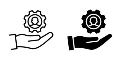 Man and gear on a hand Icon set.Symbol isolated white background. illustration. color editable. vector