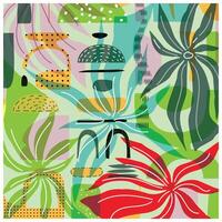 Abstract colorful pattern with overlapping organic shapes leaf flower and geometric shapes vector