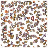 A vibrant pattern of colorful, layered leaves swirling on a white background, showcasing various shapes and colors in a playful design. vector