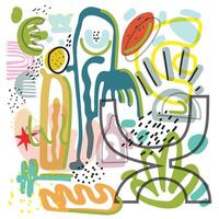 Abstract colorful digital artwork with various shapes and lines creating a playful doodle like comp vector