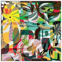 Abstract colorful geometric art with overlapping shapes and patterns. vector