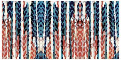 Colorful abstract print pattern, featuring bold, curved lines and shapes in blue, red, and cream, evoking a sense of movement and depth. vector
