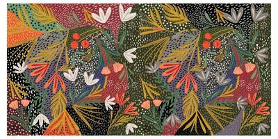 decorative colorful abstract illustration with a dense pattern of stylized botanical elements and dotted textures. vector