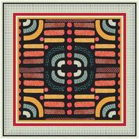 A retro geometric pattern featuring bold colors and intricate textures on a black background, framed with colorful borders in square shape design vector