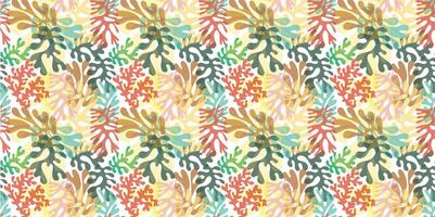 . A lively pattern composed of diverse leaves and flowers in bright colors, offering a cheerful and dynamic visual appeal. vector