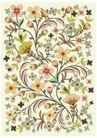 Illustration of a decorative floral pattern with assorted flowers and leaves, featuring various blossoms and leaf in soft pastel hues, intertwined on a white background square shape design. vector