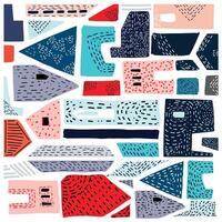 Seamless abstract colorful geometric shapes resembling a stylized cityscape on a pattern background. vector
