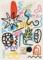 Colorful abstract doodles with various shapes and lines on a light background. vector
