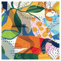A decorative abstract flower and leaf camouflage design featuring bold colors, various shapes, and line and dot textured patterns, creating an energetic and artistic composition. vector