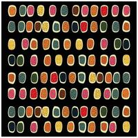 A vibrant pattern of diverse, colorful oval shapes with intricate textures, set against a solid black background. vector