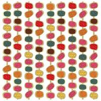 Pattern of colorful, textured ovals in rows, featuring greens, reds, pinks, yellows, and browns on a white background. vector