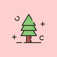 logo icon line art illustration design Green pine tree with a brown trunk, suitable for naturethemed designs, environmental concepts, or holidaythemed projects needing a serene backdrop. vector