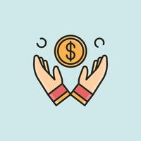 Two hands holding a coin and a dollar sign vector