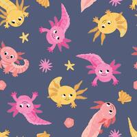 Seamless pattern with axolotl. Design for fabric, textile, vector