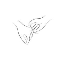 hands holding with pinky finger making a promise illustration hand drawn with black lines isolated on white background vector