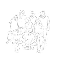 black lines of nine people together in teamwork illustration hand drawn with black lines isolated on white background vector