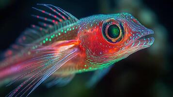 Vibrant neon fish with luminous patterns underwater photo