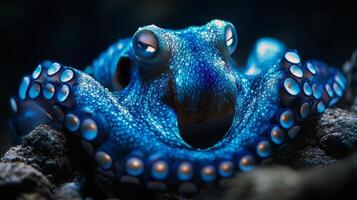 Enchanting blue octopus with glowing suckers in underwater habitat photo