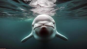 Close-up of beluga whale in clear aquatic environment photo