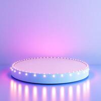 Pedestal with pastel colored lights product presentation, mockup, cosmetic podium photo