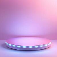 Circular pedestal with pastel colored lights product presentation, mockup, cosmetic podium photo