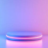 3D circular pedestal with pastel colored lights product presentation, mockup, cosmetic podium photo