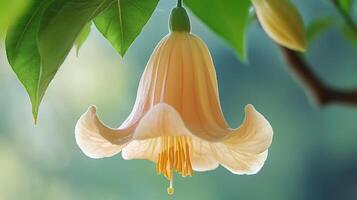 A flower is hanging from a tree branch photo