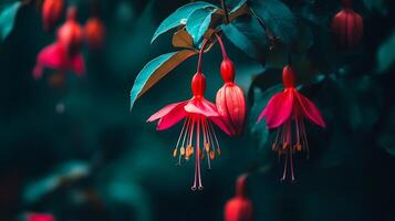 Fuchsia flowers on a tree branch, flowers photo