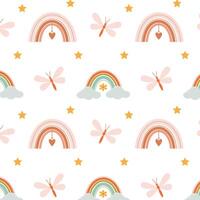 Cute children's pattern with bright fairy rainbows and clouds on a white background vector
