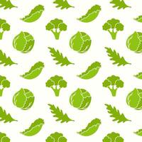 Healthy vibe, vegetables for vegetarian nutrition, seamless pattern with cabbage arugula broccoli salad. vector