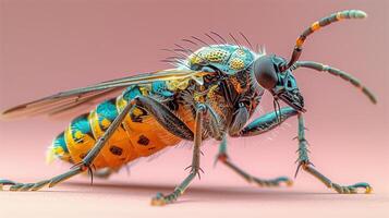Closeup of a colorful insect with intricate patterns and details on its body and wings photo