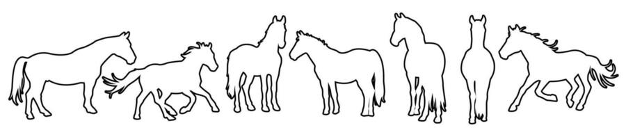 set of different horses silhouette isolated on white background vector