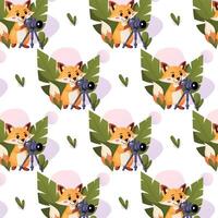 Seamless pattern with a fox photographer vector