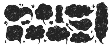 Set of text boxes and speech bubbles with crayon or chalk texture. Black illustration on a white background. vector