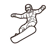 Outline Extreme Sport Snowboard Player Snowboarder Action vector