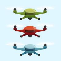 set of three drones in green, red and blue colors vector