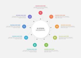 Modern Circular Cycle Infographic Design Template with 9 Data Points vector