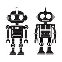 Retro Futuristic Robot Illustrations of Two Unique Black and White Designs with Distinct Features, Ideal for Technology and Sci-Fi Projects vector