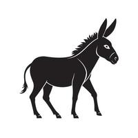 Silhouette Illustration of a Donkey with Detailed Features and Distinctive Ears on a White Background, Perfect for Farm and Wildlife Designs vector