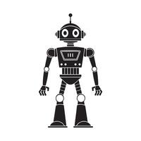 Retro Futuristic Robot Illustration with Antenna and Geometric Design Elements in Black and White, Perfect for Technology and Sci-Fi Projects vector