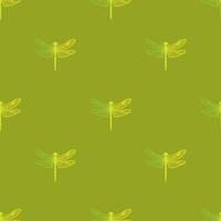 Seamless dragonfly pattern on a green background. Perfect for textiles, wallpapers, and decorative designs. vector