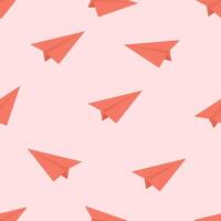 seamless pattern with paper planes on a pink background vector