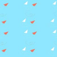 Seamless pattern with paper airplanes with hearts. . vector