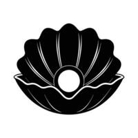 Stylized Black and White Oyster Shell with a Pearl Ideal for Ocean and Nature-Themed Designs, Elegant Shell Illustration, Coastal Art, Marine and Nature-Inspired Design vector