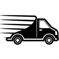 Hand-Drawn Fast Delivery Truck Icon with Dynamic Speed Lines Black and White Design, Clean and Minimalistic, Perfect for Logistics, Transportation, and Shipping Services vector