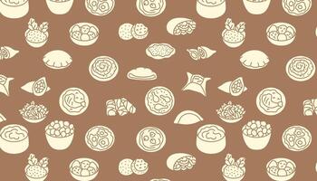 Beige silhouette pattern of Middle Eastern cuisine on a brown background vector