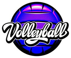 A vibrant volleyball logo with bold colors and stylish cursive text for a dynamic and eye-catching design vector