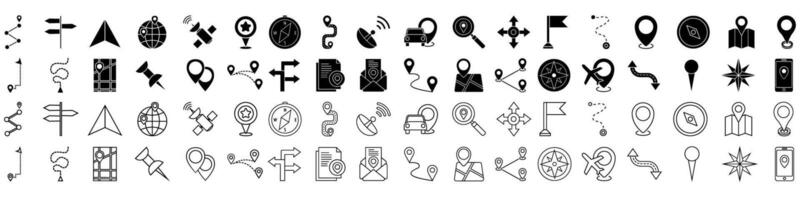 Navigation icon set, outline style illustration on white background. vector