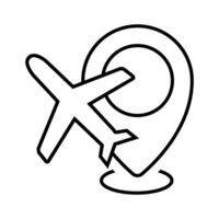 Airplane and location pin line icon, concept sign, outline illustration, linear symbol. vector